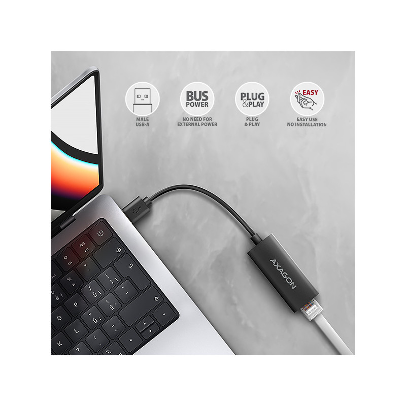 AXAGON ADE-AR, USB-A 3.2 Gen 1 - Gigabit Ethernet sieťová karta, Realtek 8153, auto inštal