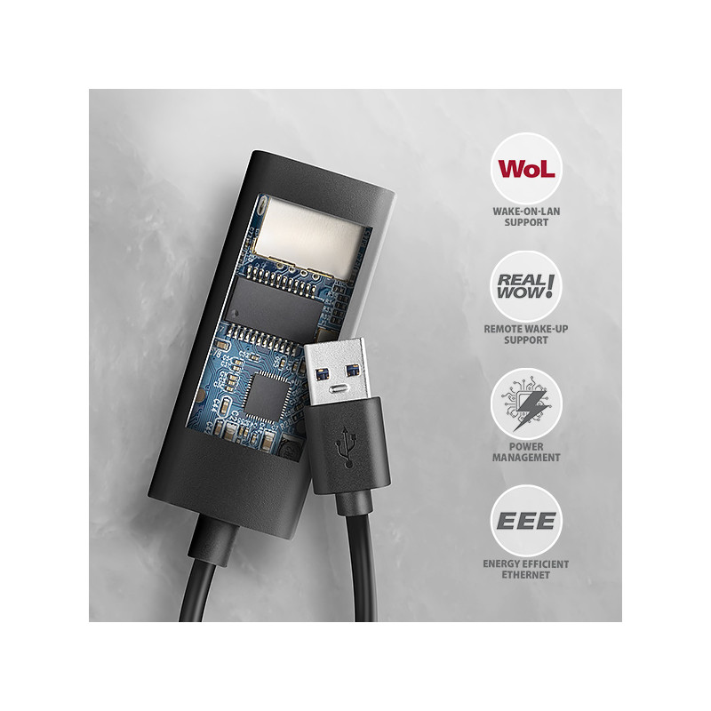AXAGON ADE-AR, USB-A 3.2 Gen 1 - Gigabit Ethernet sieťová karta, Realtek 8153, auto inštal