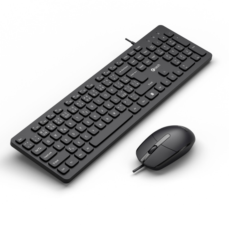 Klávesnica C-TECH KBM-105, drôtový combo set s myšou, USB, CZ/SK