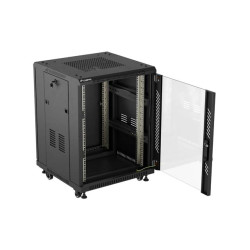 LANBERG INŠTALAČNÝ RACK 19'' 15U 600X600 ČIERNE SKLENENÉ DVERE (PLOCHÉ BALENIE)