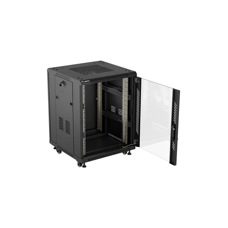 LANBERG INŠTALAČNÝ RACK 19'' 15U 600X600 ČIERNE SKLENENÉ DVERE (PLOCHÉ BALENIE)