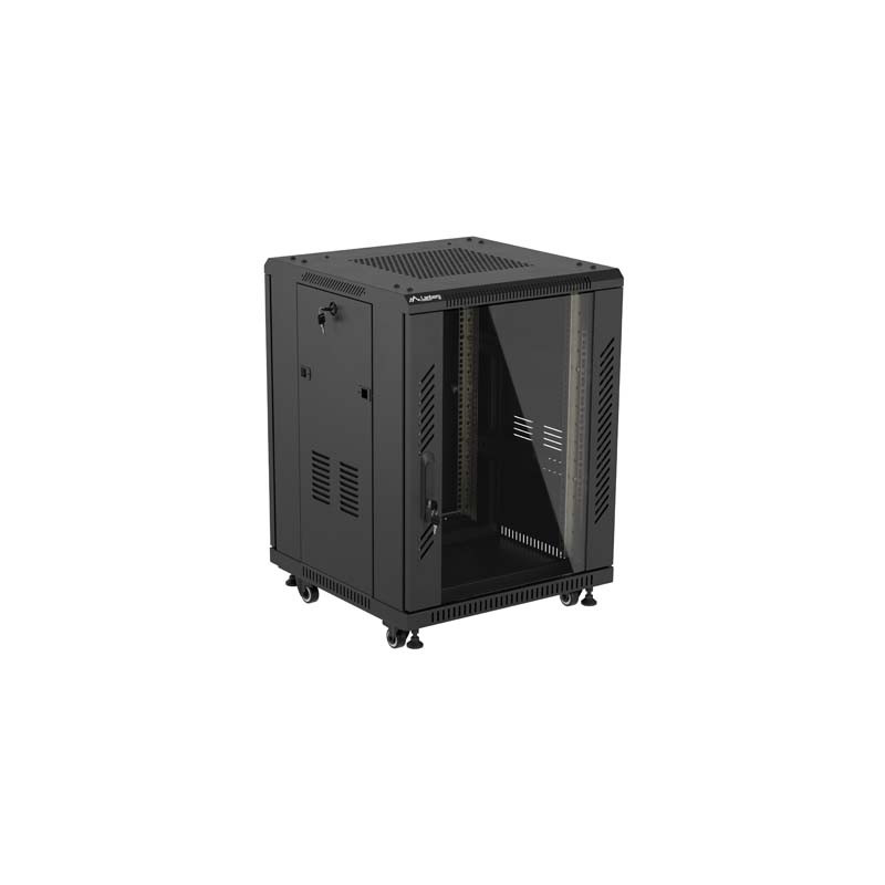 LANBERG INŠTALAČNÝ RACK 19'' 15U 600X600 ČIERNE SKLENENÉ DVERE (PLOCHÉ BALENIE)
