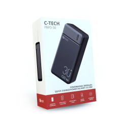 Powerbanka C-tech 30000mAh, Li-Pol, 20W, USB-C/USB-A/micro USB