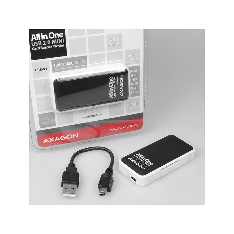 AXAGON CRE-X1, USB 2.0 externá MINI čítačka 5-slot ALL-IN-ONE