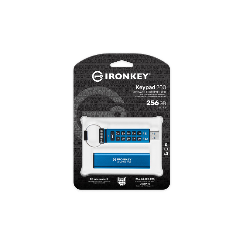 Kingston IronKey Keypad 200/256GB/USB 3.2/USB-A/Modrá