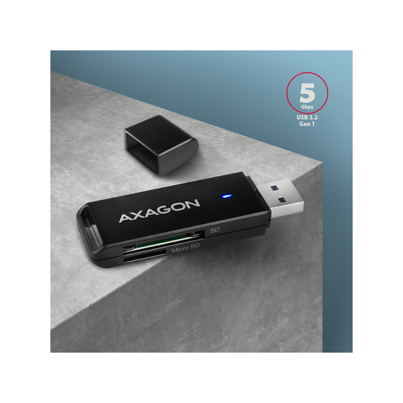 AXAGON CRE-S2N, USB-A 3.2 Gen 1 - SUPERSPEED čítačka kariet, 2-slot & lun SD/microSD, podpora UHS-I