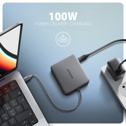 AXAGON HMC-5HL, USB 5Gbps húb, 2x USB-A, HDMI 4k/60Hz, RJ-45 GLAN, PD 100W, kábel USB-C 20cm
