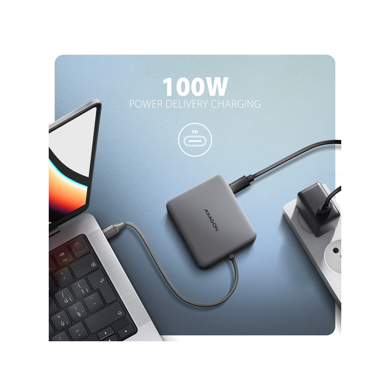 AXAGON HMC-5HL, USB 5Gbps húb, 2x USB-A, HDMI 4k/60Hz, RJ-45 GLAN, PD 100W, kábel USB-C 20cm