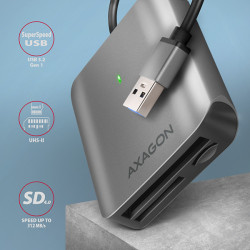 AXAGON CRE-S3, USB-A 3.2 Gen 1 - SUPERSPEED čítačka kariet, 3-slot & lun SD/microSD/CF, podpora UHS-II