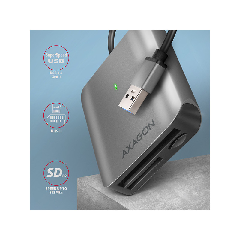 AXAGON CRE-S3, USB-A 3.2 Gen 1 - SUPERSPEED čítačka kariet, 3-slot & lun SD/microSD/CF, podpora UHS-II