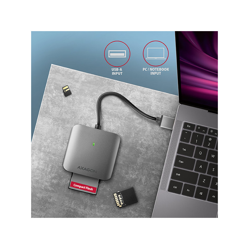 AXAGON CRE-S3, USB-A 3.2 Gen 1 - SUPERSPEED čítačka kariet, 3-slot & lun SD/microSD/CF, podpora UHS-II