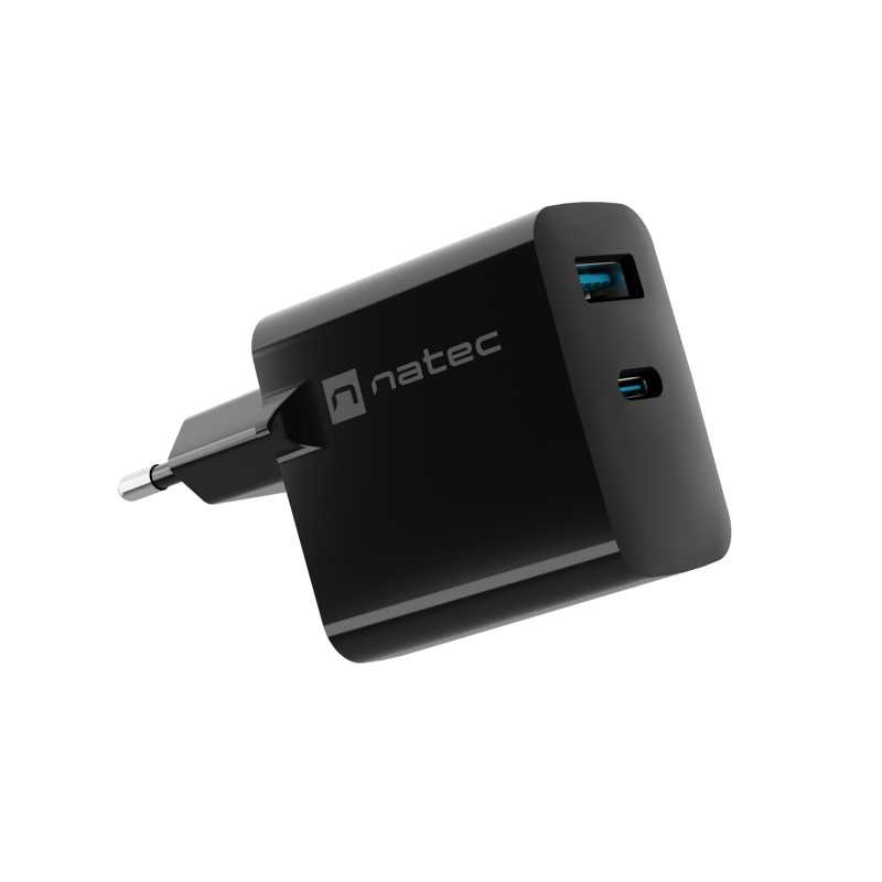 Univerzálna USB nabíjačka Natec RIBERA GaN 45W, 1X USB-A, 1X USB-C, čierna