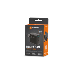 Univerzálna USB nabíjačka Natec RIBERA GaN 45W, 1X USB-A, 1X USB-C, čierna