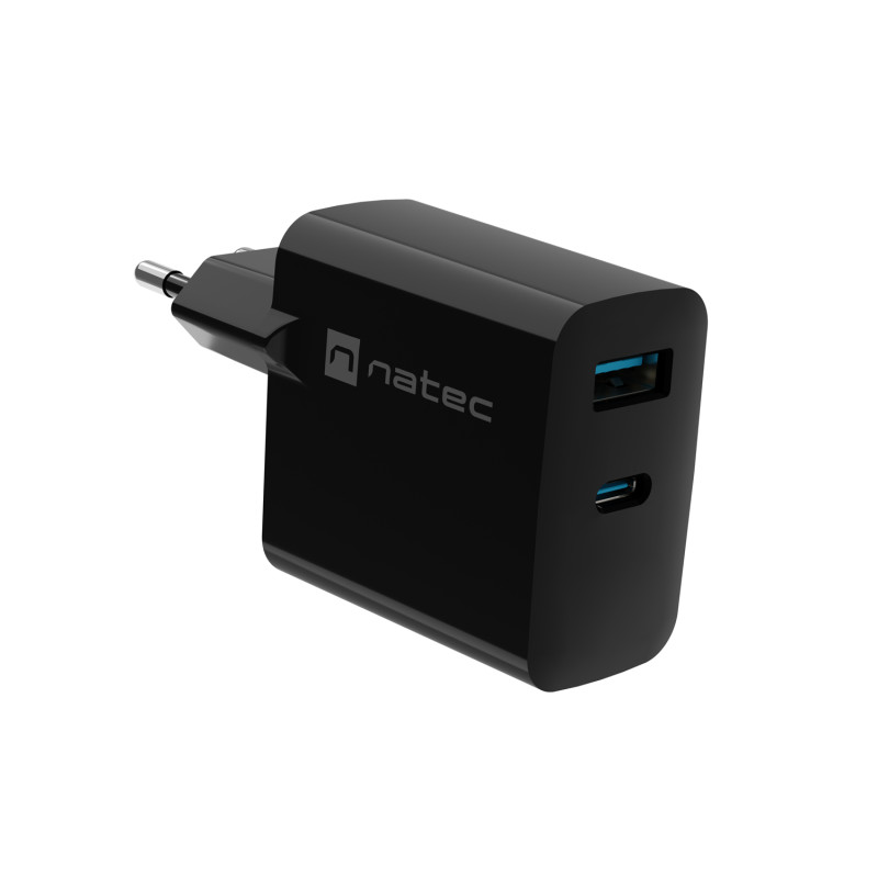 Univerzálna USB nabíjačka Natec RIBERA GaN 45W, 1X USB-A, 1X USB-C, čierna