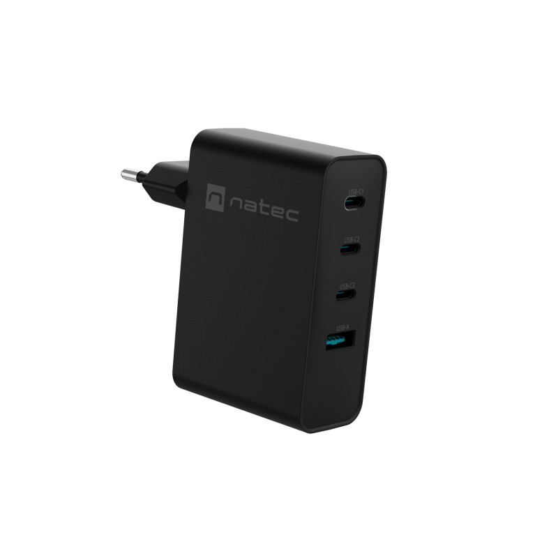Univerzálna USB nabíjačka Natec GaN 100W, 3X USB-C, 1X USB-A, Čierna