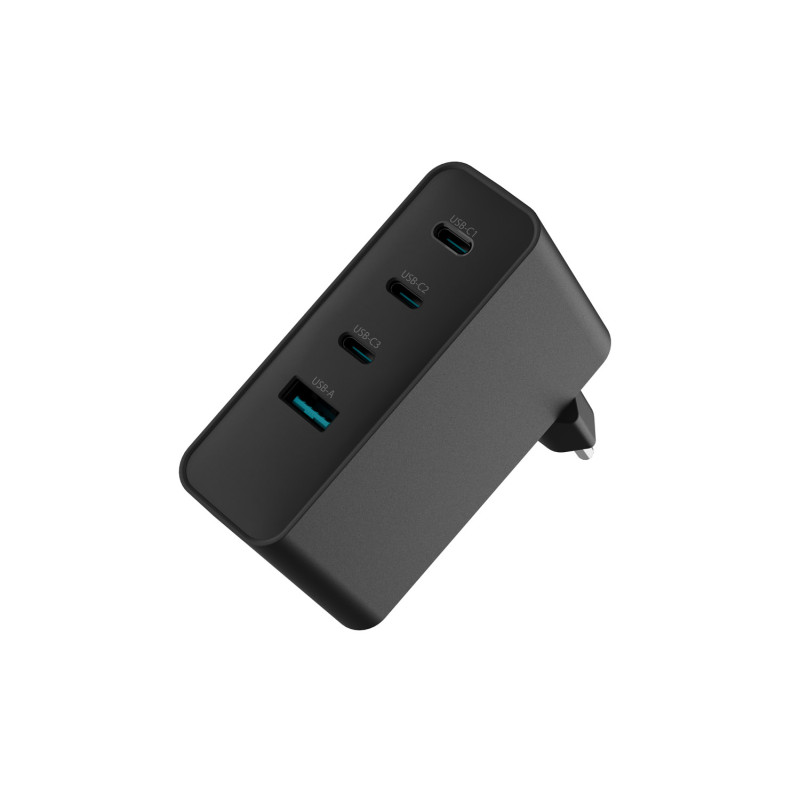 Univerzálna USB nabíjačka Natec GaN 100W, 3X USB-C, 1X USB-A, Čierna