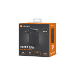 Univerzálna USB nabíjačka Natec GaN 100W, 3X USB-C, 1X USB-A, Čierna