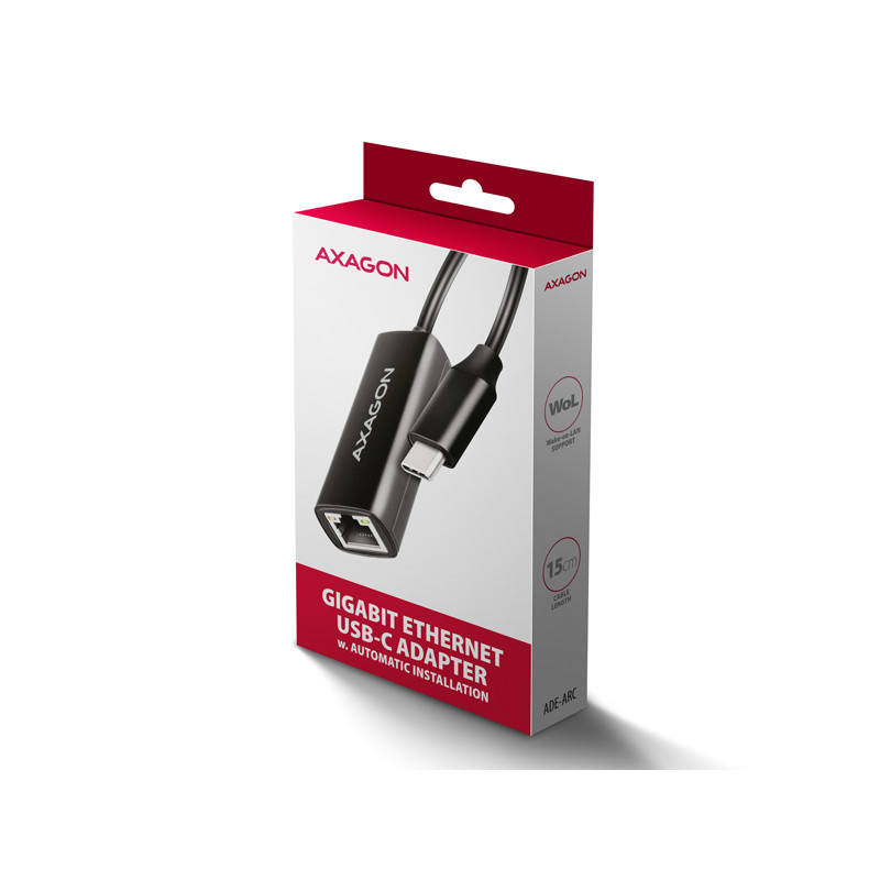 AXAGON ADE-ARC, USB-C 3.2 Gen 1 - Gigabit Ethernet sieťová karta, Realtek 8153, auto inštal