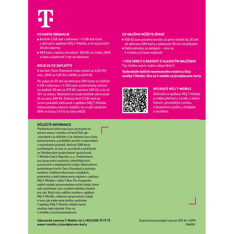 T-mobile Predplatená karta 10GB