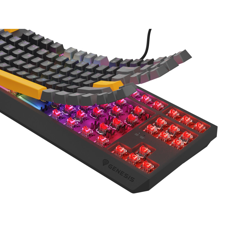 Genesis herná klávesnica THOR 230/TKL/RGB/Outemu Red/Drôtová USB/US layout/Anchor Positive Šedá