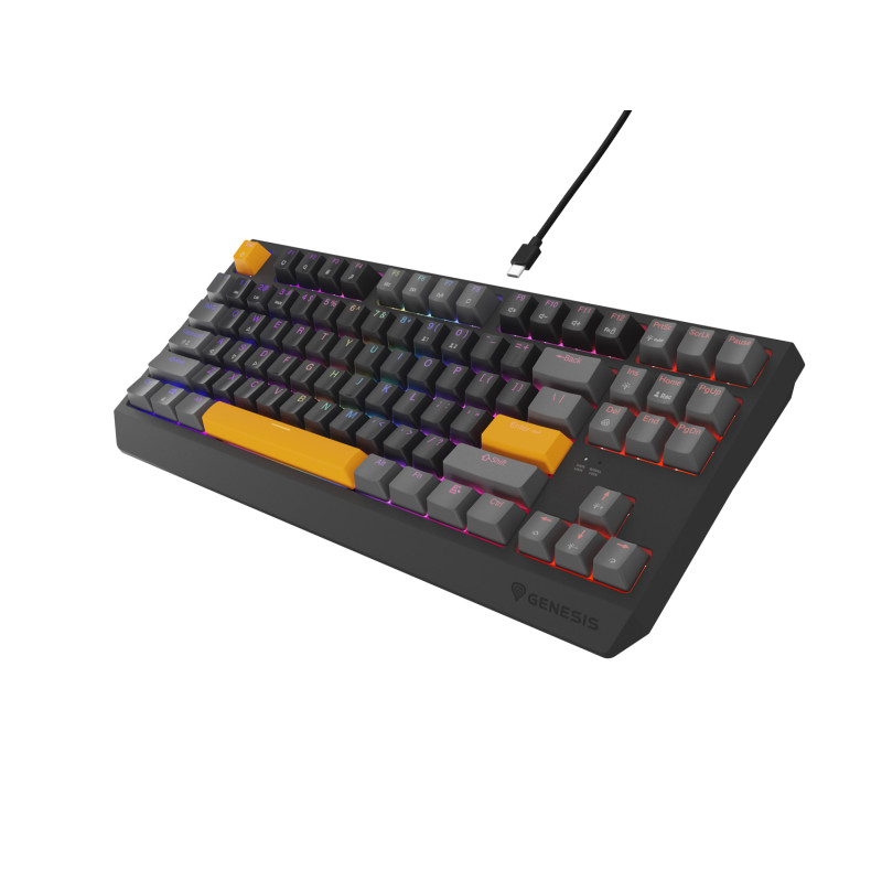 Genesis herná klávesnica THOR 230/TKL/RGB/Outemu Red/Drôtová USB/US layout/Anchor Positive Šedá