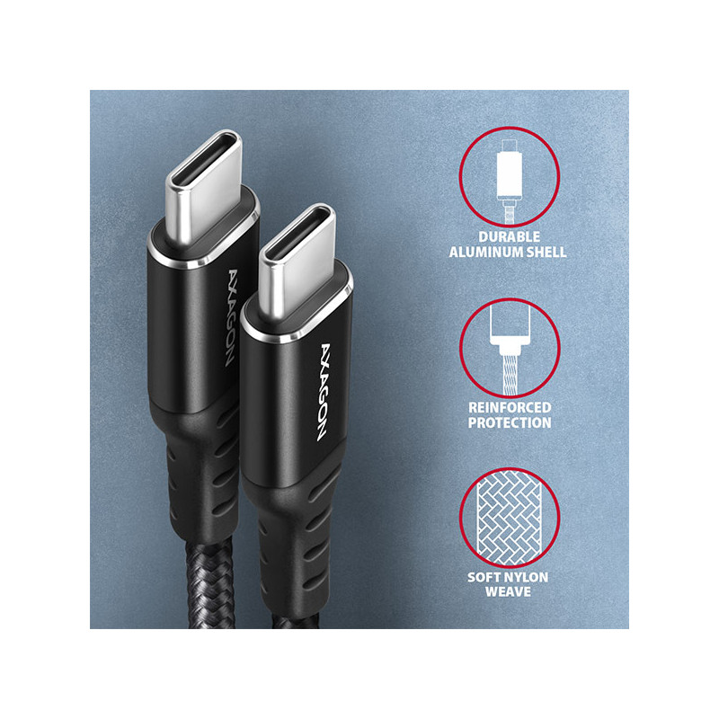 AXAGON BUCM-CM30AB, HQ kábel USB-C -- USB-C, 3m, USB 2.0, PD 60W 3A, ALU, oplet, čierny