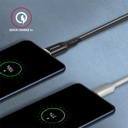 AXAGON BUCM-CM30AB, HQ kábel USB-C -- USB-C, 3m, USB 2.0, PD 60W 3A, ALU, oplet, čierny