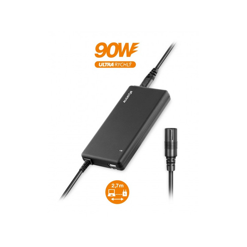 ALIGATOR - Univerzálny adaptér pre notebooky so 16 výmennými konektormi a USB, 90W