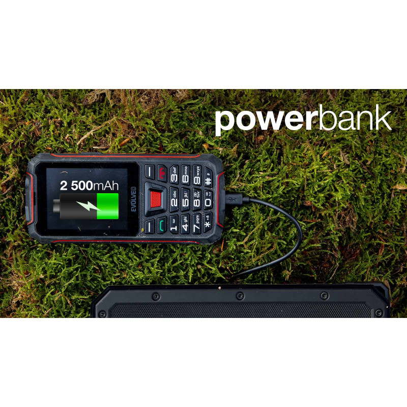 EVOLVEO StrongPhone W4, IP68 odolný Dual SIM telefón, 2,8'' LCD, 2500mAh, Powerbanka, černo-červený