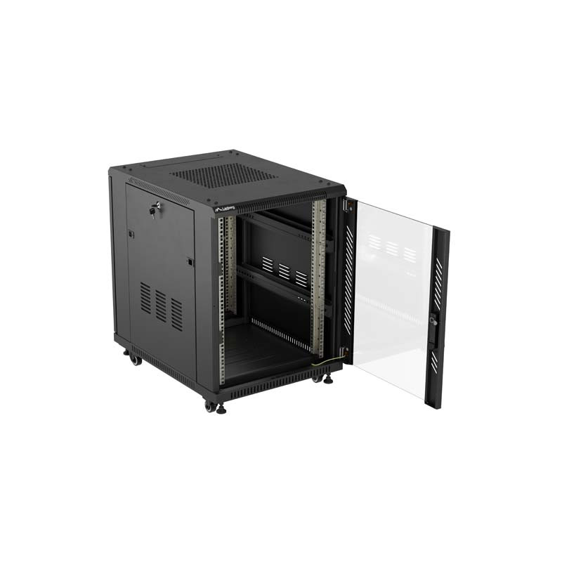 LANBERG INŠTALAČNÝ RACK 19'' 15U 600X800 ČIERNE SKLENENÉ DVERE (PLOCHÉ BALENIE)