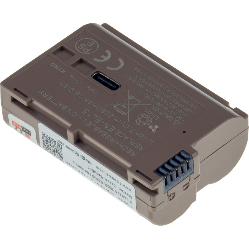 Batérie T6 Power pre Nikon EN-EL15, EN-EL15a, EN-EL15e, EN-EL15b, 2280mAh, 16Wh, USB-C