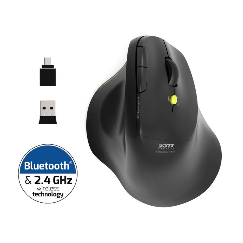 NONAME - PORT CONNECT ERGO SOFT COLLECTION/Vertikálna/Optická/Pre pravákov/1 600 DPI/USB+BT/Čierna
