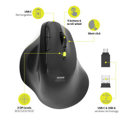 NONAME - PORT CONNECT ERGO SOFT COLLECTION/Vertikálna/Optická/Pre pravákov/1 600 DPI/USB+BT/Čierna