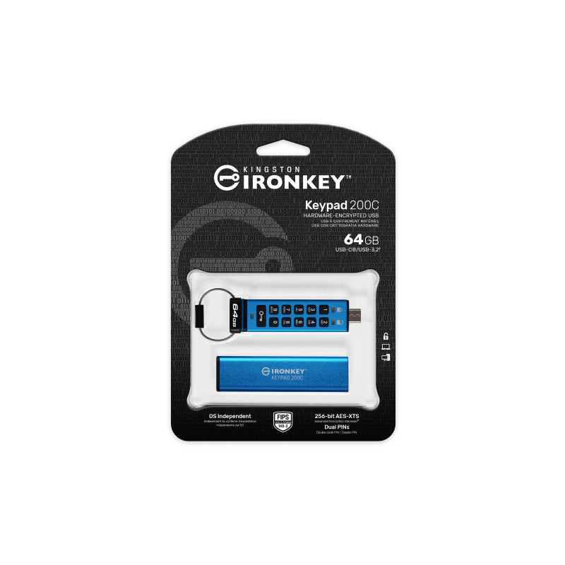 Kingston Ironkey Keypad 200C/64GB/USB 3.0/USB-C/Modrá