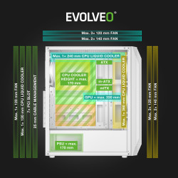 EVOLVEO Xenon, Midi Tower / 4x ARGB / mesh + sklo