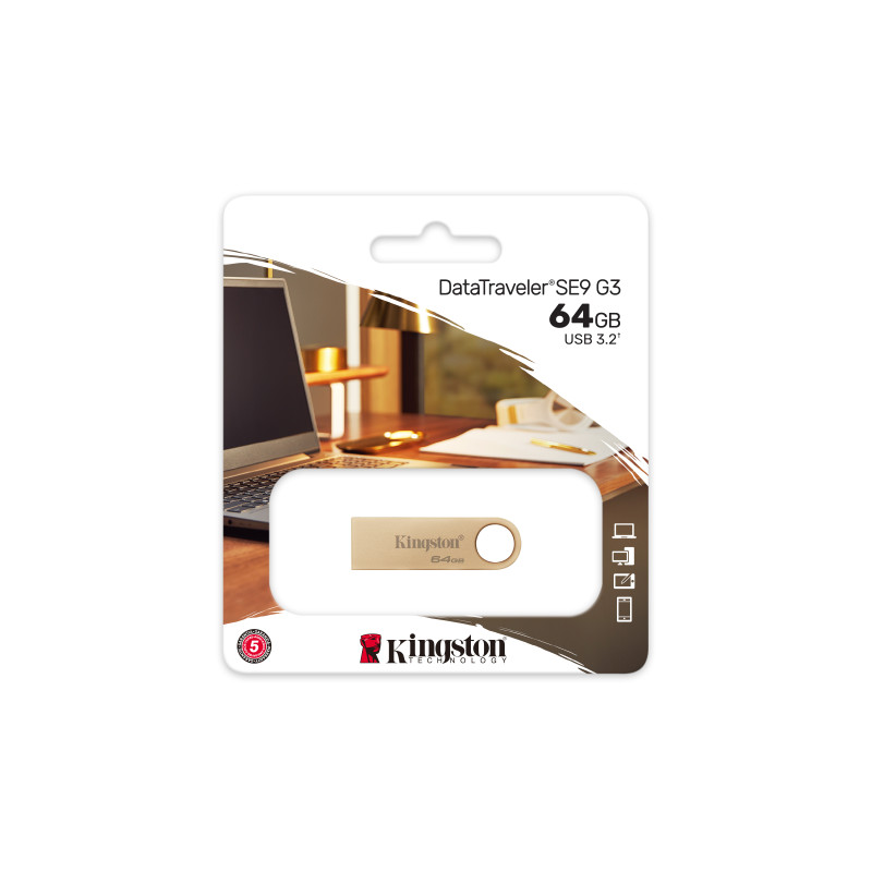 KINGSTON - DataTraveler SE9 G3/64GB/USB 3.2/USB-A/Zlatá