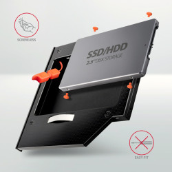 AXAGON RSS-CD09 rámček pre 2.5'' SSD/HDD do DVD slotu, 9.5 mm, LED, hliník