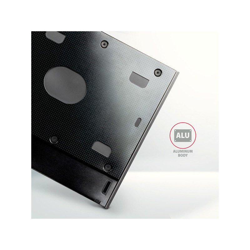AXAGON RSS-CD09 rámček pre 2.5'' SSD/HDD do DVD slotu, 9.5 mm, LED, hliník