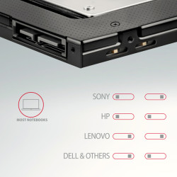 AXAGON RSS-CD09 rámček pre 2.5'' SSD/HDD do DVD slotu, 9.5 mm, LED, hliník