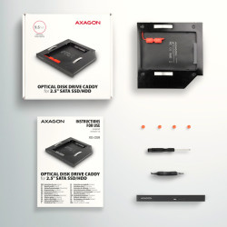 AXAGON RSS-CD09 rámček pre 2.5'' SSD/HDD do DVD slotu, 9.5 mm, LED, hliník