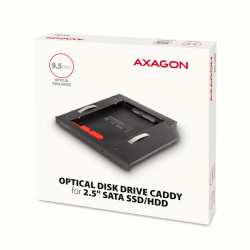 AXAGON RSS-CD09 rámček pre 2.5'' SSD/HDD do DVD slotu, 9.5 mm, LED, hliník