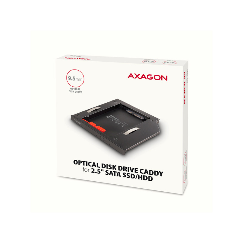 AXAGON RSS-CD09 rámček pre 2.5'' SSD/HDD do DVD slotu, 9.5 mm, LED, hliník