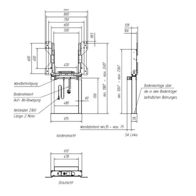 Držiak MEBIKON eQLift Next Wall/Floor Compact 60 mm