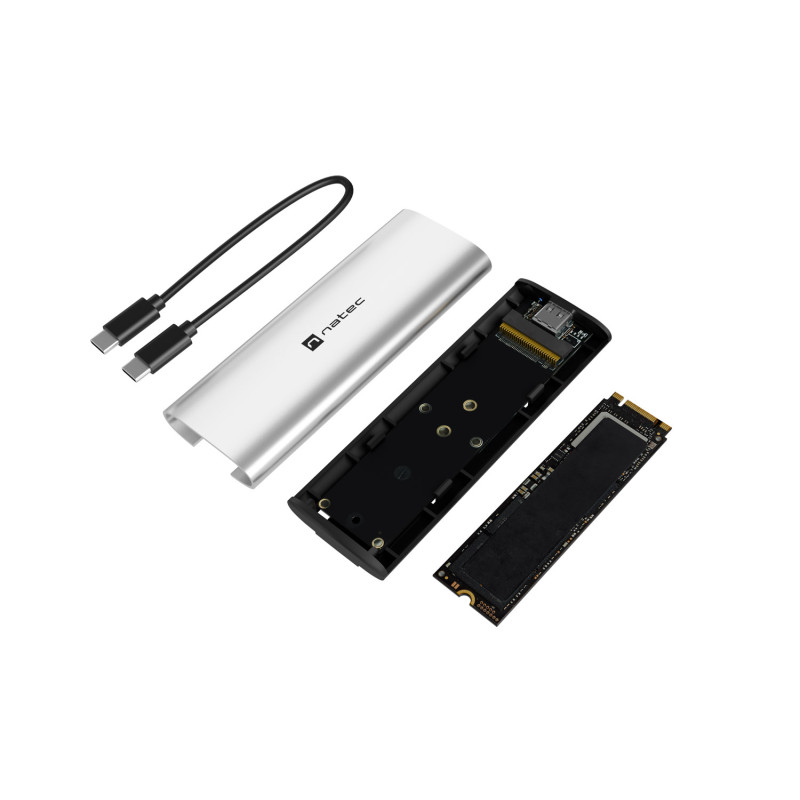 Externý box pre SSD Natec RHINO M.2 NVME LITE USB-C 3.2 GEN 2, hliníkové telo, ARCTIC SILVER