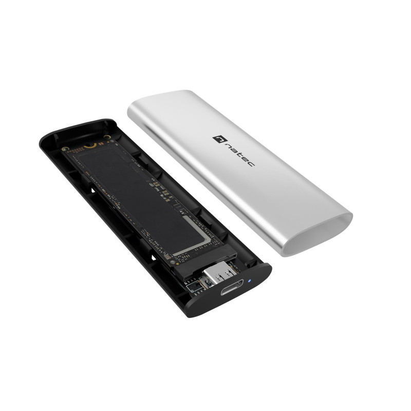 Externý box pre SSD Natec RHINO M.2 NVME LITE USB-C 3.2 GEN 2, hliníkové telo, ARCTIC SILVER