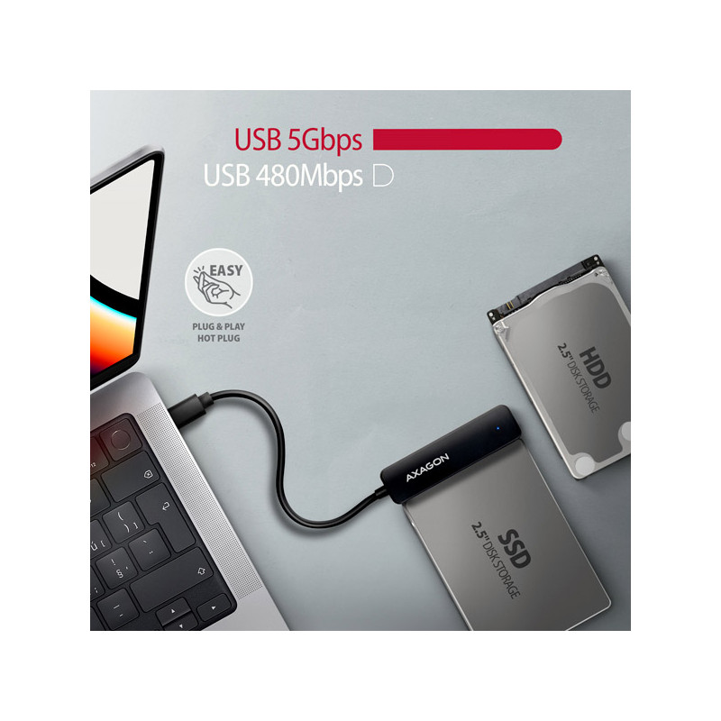 AXAGON ADSA-FP2C, USB-C 5Gbps - SATA 6G 2.5'' SSD/HDD SLIM adaptér