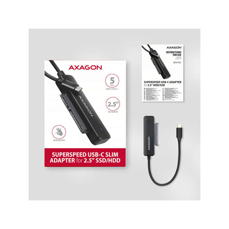 AXAGON ADSA-FP2C, USB-C 5Gbps - SATA 6G 2.5'' SSD/HDD SLIM adaptér