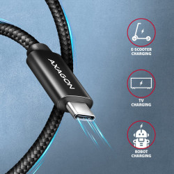 AXAGON BUCM2-CM20AB, CHARGE kábel USB-C -- USB-C, 2m, Hi-Speed USB, PD 240W 5A, ALU, oplet, čierny