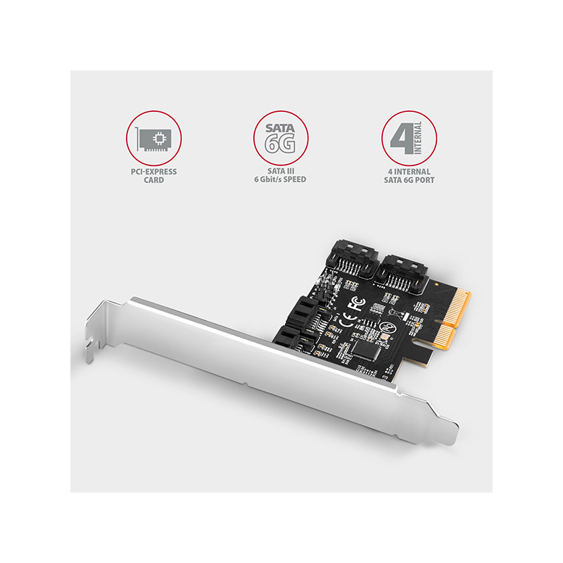 AXAGON PCES-SA4X4, PCIe radič - 4x interný SATA 6G port, ASM1164, SP & LP