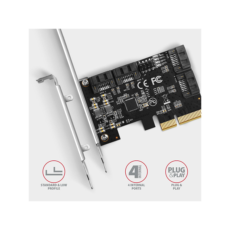 AXAGON PCES-SA4X4, PCIe radič - 4x interný SATA 6G port, ASM1164, SP & LP